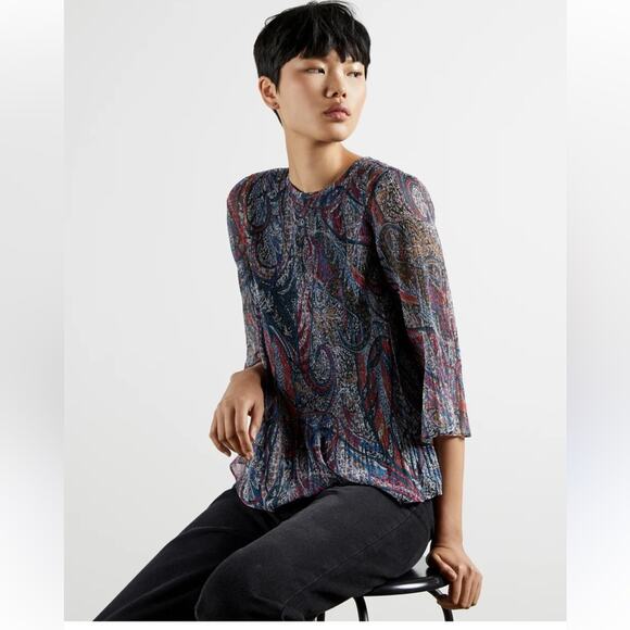 TED BAKER  BEAATHA - TEAL-BLUE BLOUSE PAISLEY SIZE 1 US XS - Picture 12 of 12